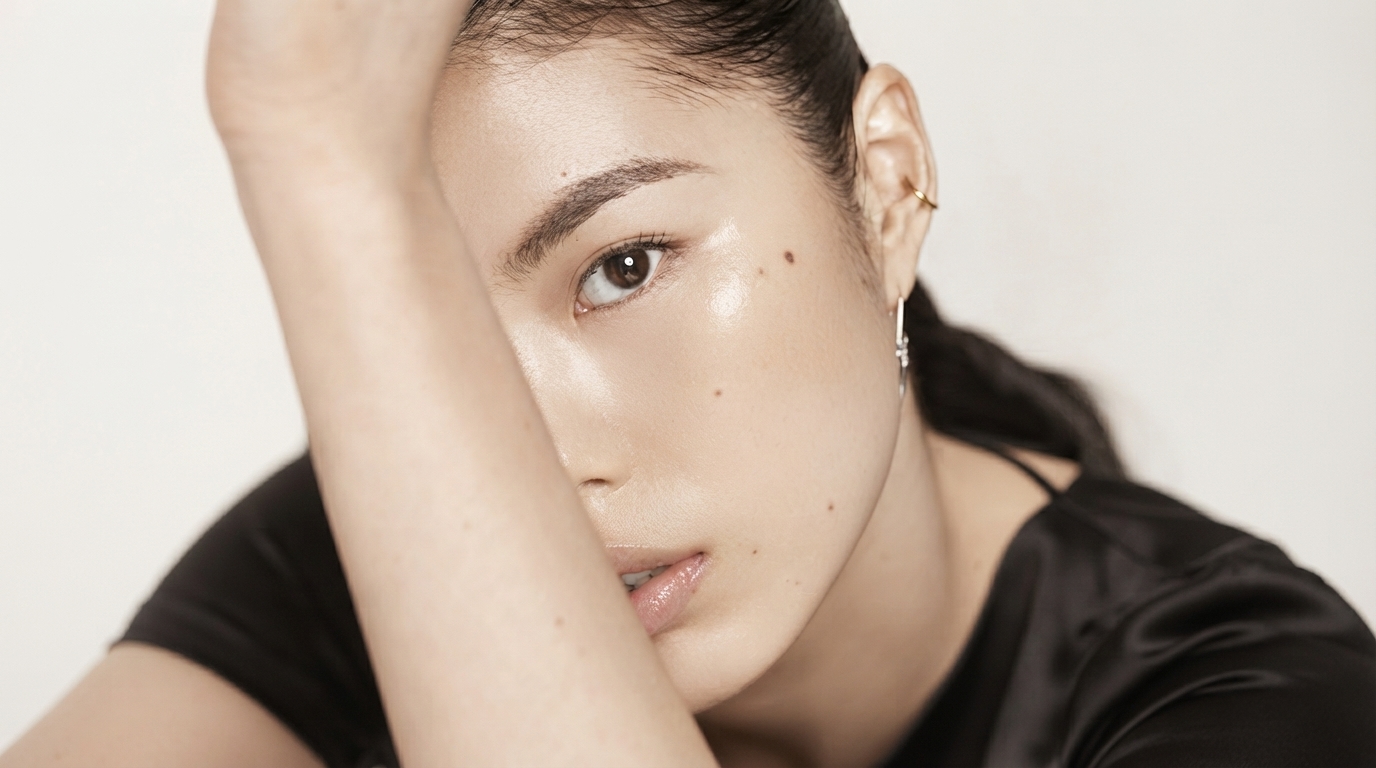 Diverse individuals joyfully incorporating K-beauty products into their routines, set against a backdrop of Seoul's skyline and traditional Korean motifs.