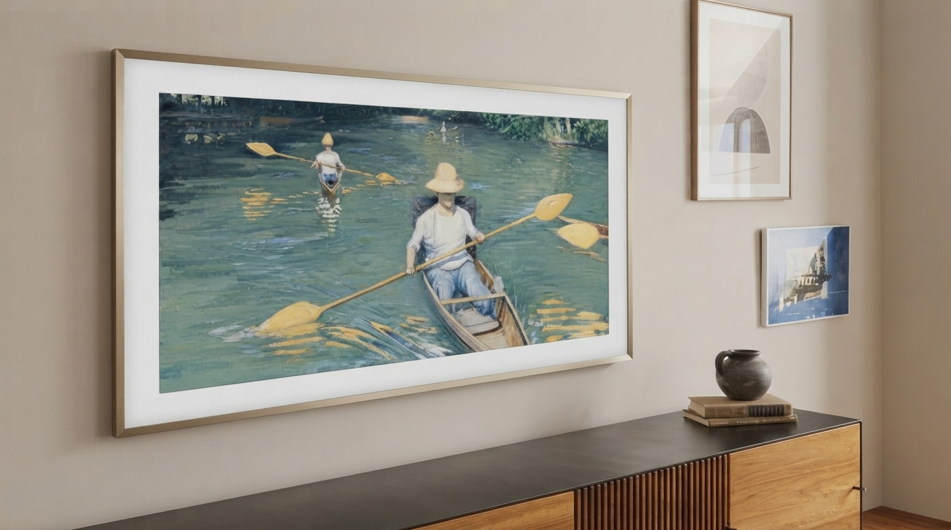 Editorial illustration for How the Samsung Frame TV Integrates into Minimalist Interiors